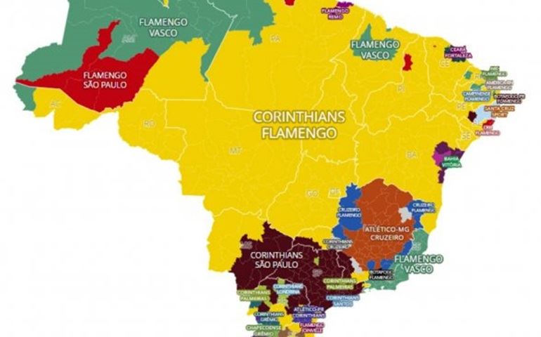 Portal da Globo divulga lista por cidades, de times mais curtidos nas redes sociais.