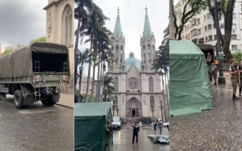 Exército monta grande ‘acampamento’ no marco zero de SP e mexe com o imaginário do povão (veja o víd