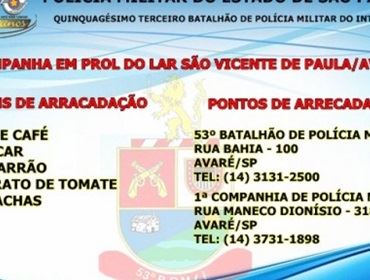 Campanha em prol do Lar São Vicente de Paulo, está sendo realizada pela Polícia Militar de Avaré