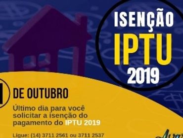 Em Avaré, isenção do IPTU 2019 termina em 31 de outubro