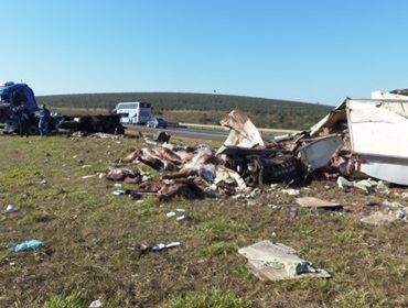 Carreta com 14 toneladas de carnes capotou na Castelo Branco ontem.