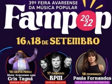 CRIS TAYNÁ, RPM E PAULA FERNANDES SÃO AS ATRAÇÕES DA 39ª FAMPOP